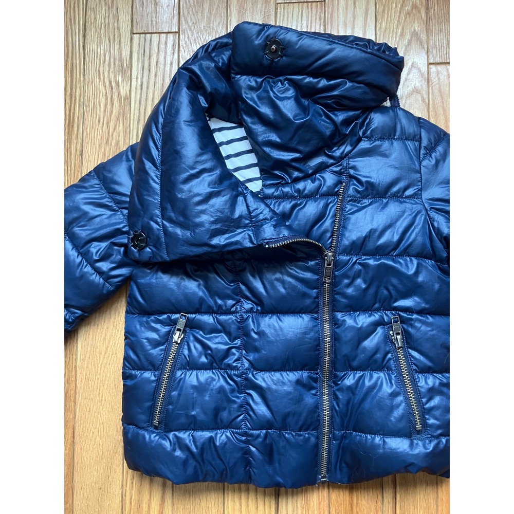 Baby Gap Toddler Girl Navy Blue Shiny Puffer Jacket Asymmetrical Zip Size 4 - Picture 3 of 6